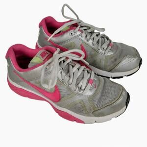NIKE Girls Gray Pink Dual Fusion Athletic Sneakers Size 4Y Lace-up Tennis Shoes